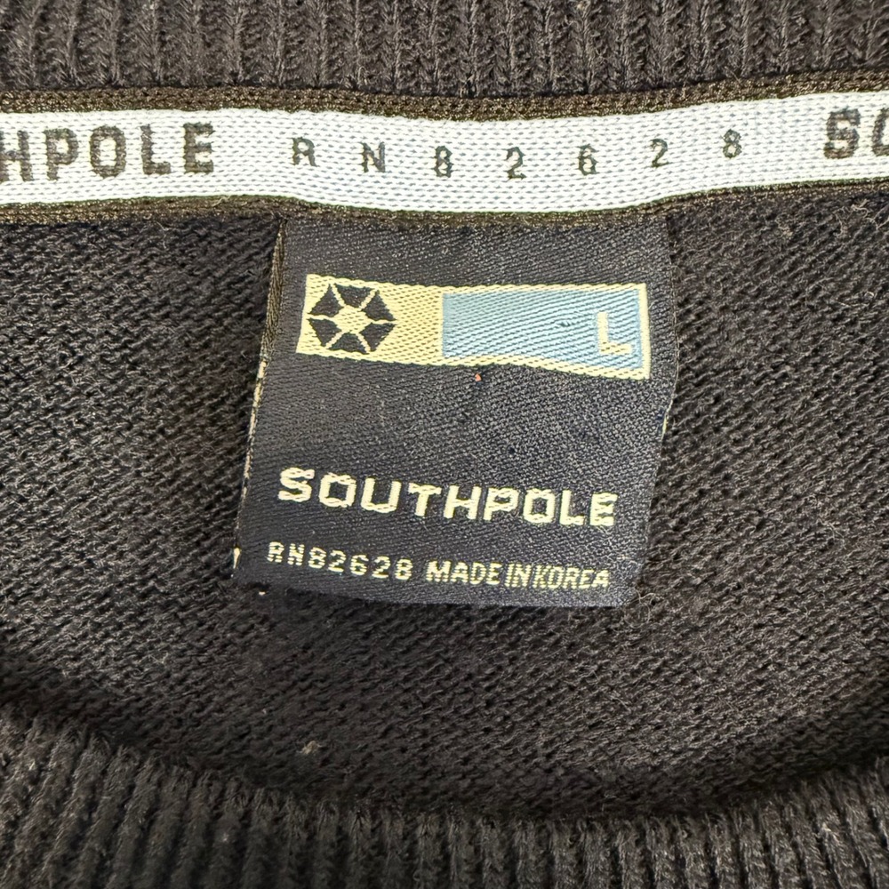 Southpole‎ Mens Striped Knit Sweater Short Sleeve Blue Cream Y2K Vintage Large - Picture 3 of 7